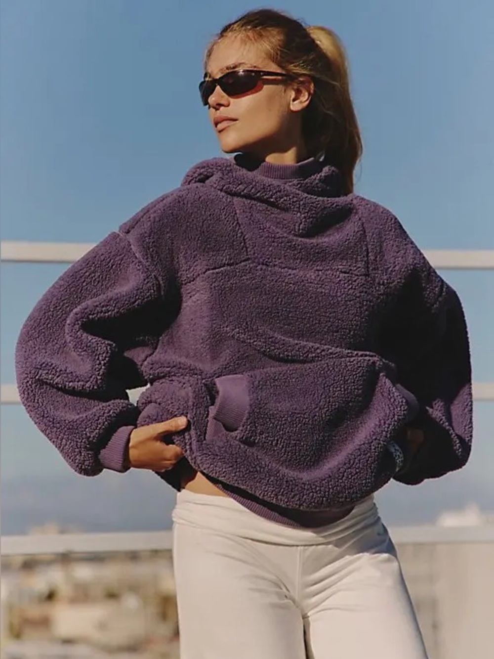FREE PEOPLE Scout It Out Fleece Pullover NWT Graphite Purple